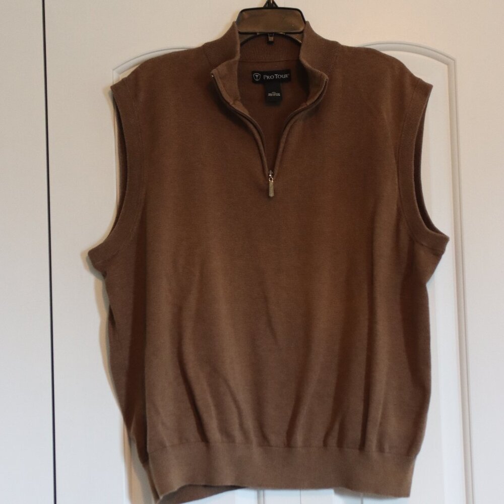 Pro Tour Men's Brown Golf Sweater Vest 100% Cotton Size XXL Casual Outdoor Golf